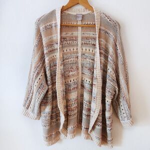 Chico's Cardigan Womens 3 (XL) Striped Mixed Yarn Cocoon Open Front Knit